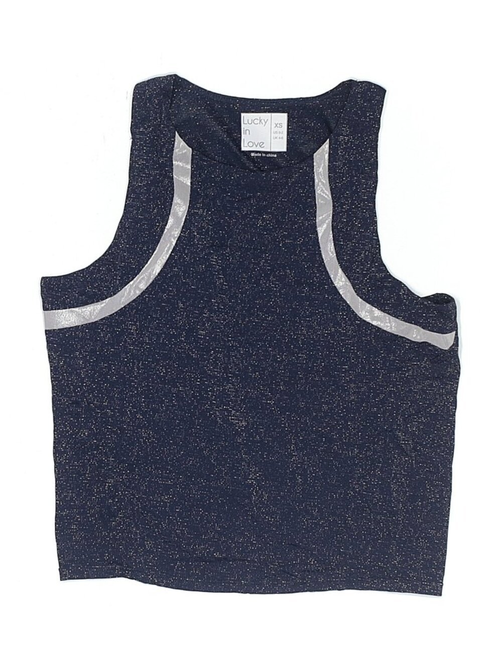 Lucky in love navy shimmer silver sparkle top sz XS tennis pickleball midnight